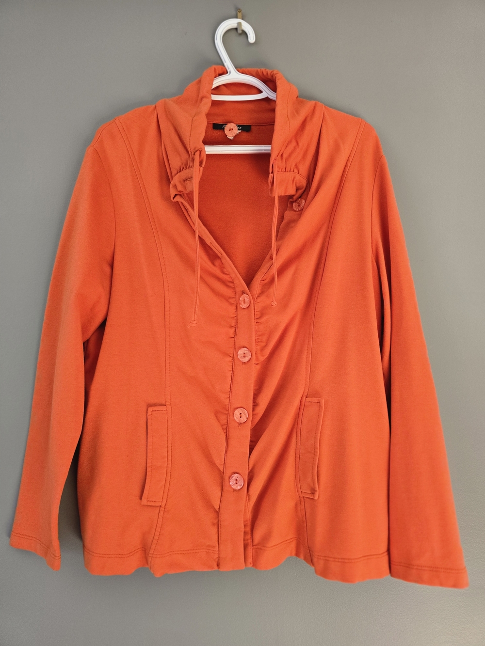 Womens Orange Jersey Knit  Button-Up Jacket. Size XL